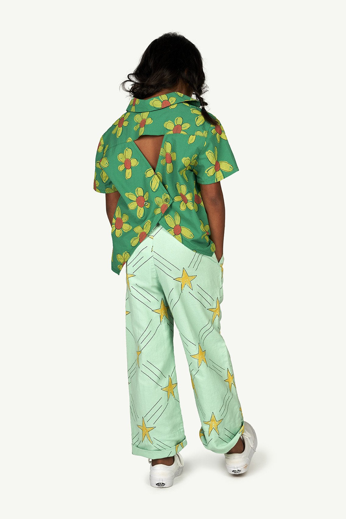 Green Flowers Kangaroo Shirt MODEL BACK