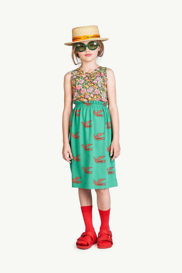 Green Birds Kitten Skirt MODEL FRONT