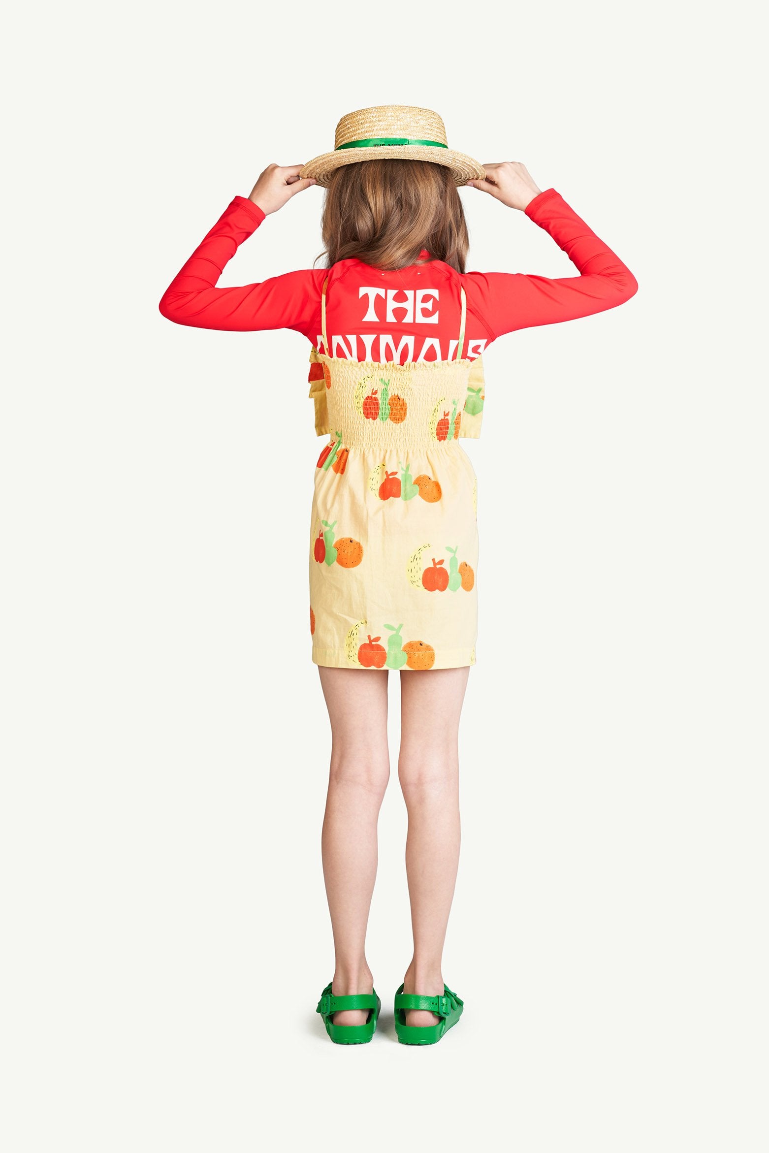 Yellow Fruits Dragonfly Dress MODEL BACK