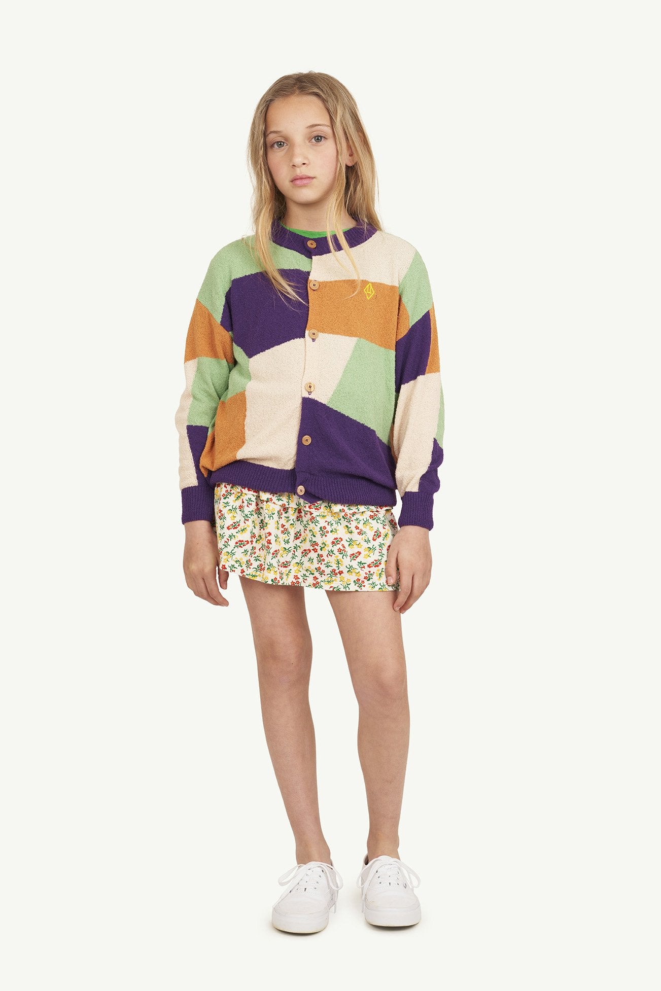 Purple Multicolor Toucan Cardigan MODEL FRONT