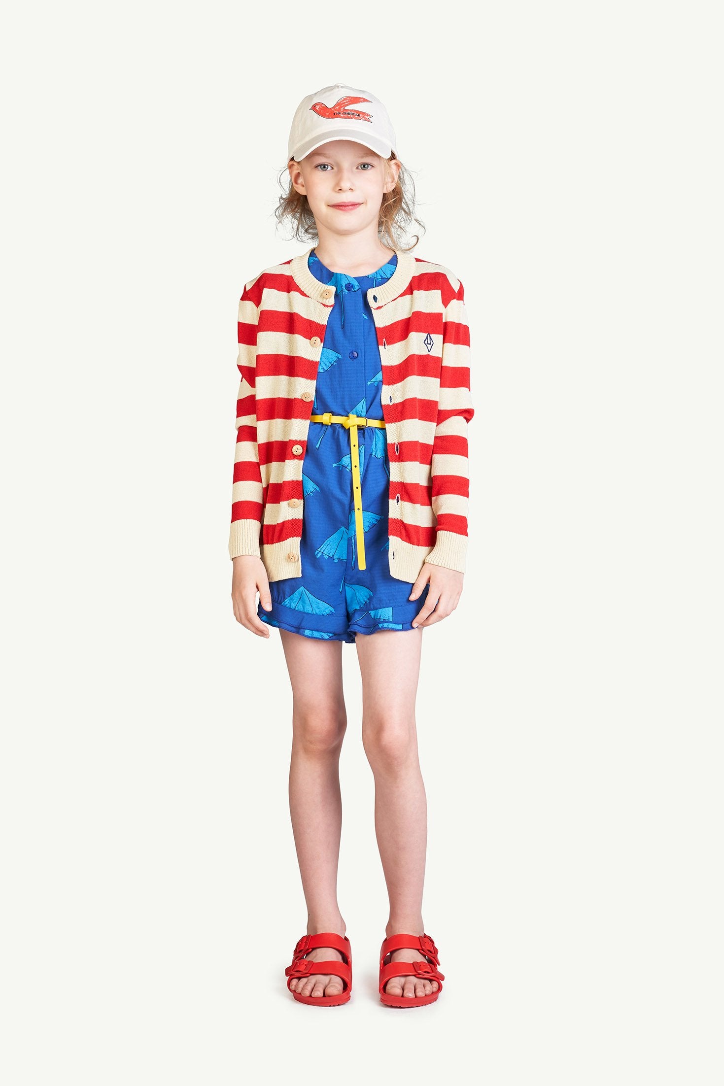 Red Stripes Toucan Cardigan MODEL FRONT