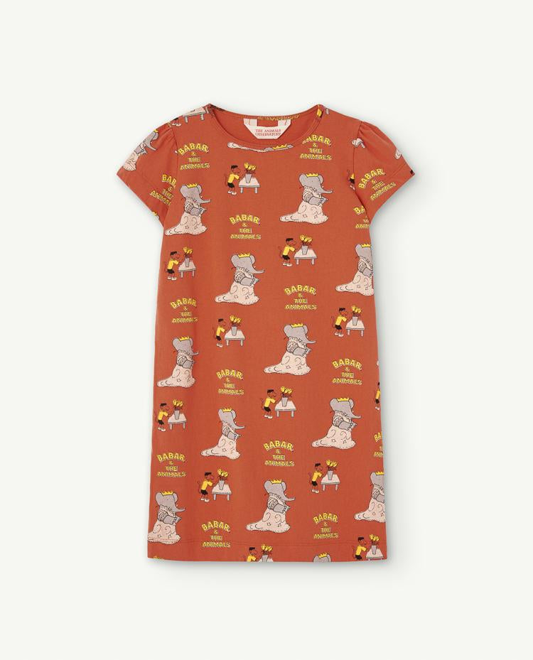 Babar Orange Flamingo Dress COVER