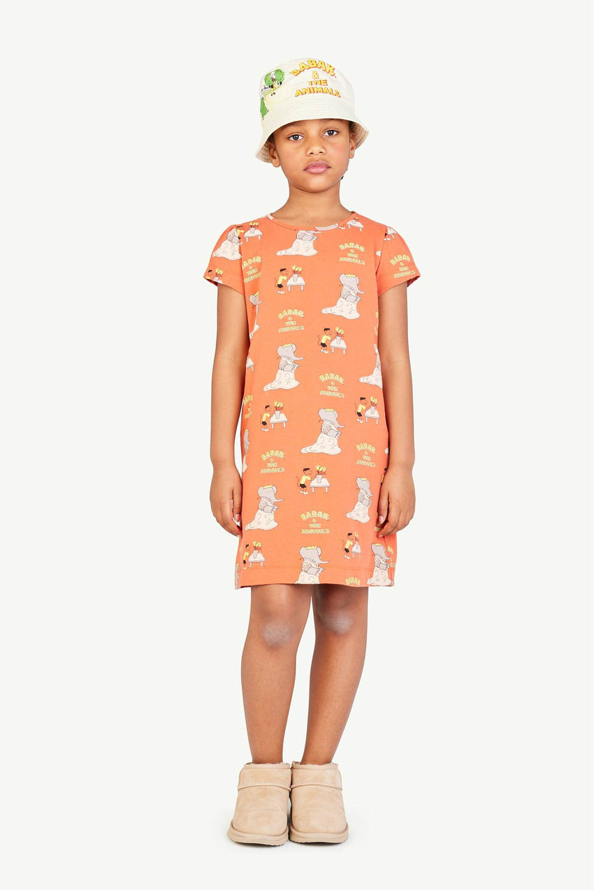 Babar Orange Flamingo Dress MODEL FRONT