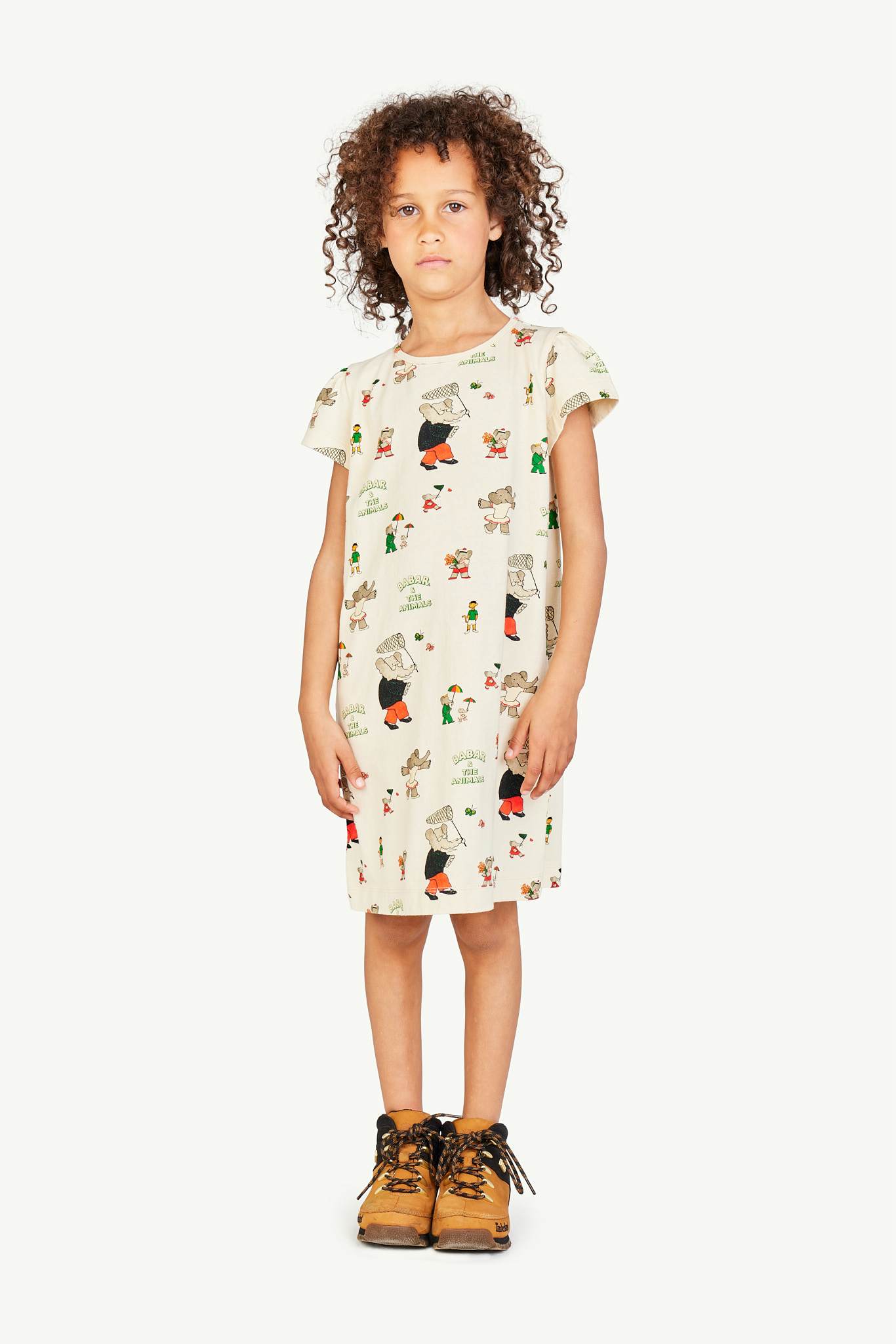 Babar Ecru Flamingo Dress MODEL FRONT