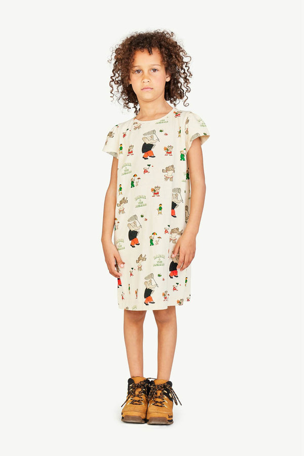 Babar Ecru Flamingo Dress MODEL FRONT