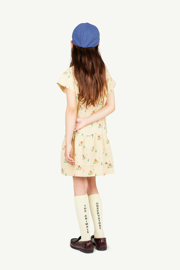 Beige Hummingbird Dress MODEL BACK