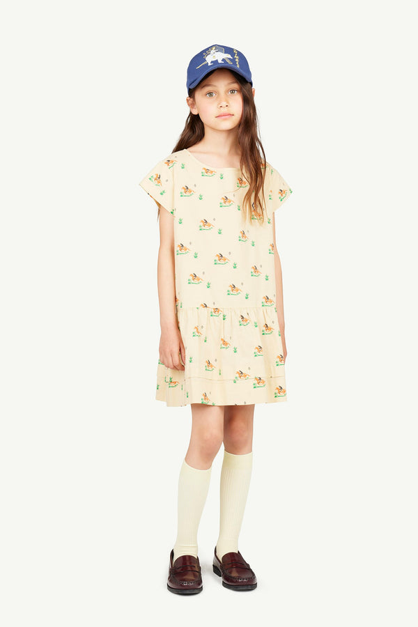 Beige Hummingbird Dress MODEL FRONT