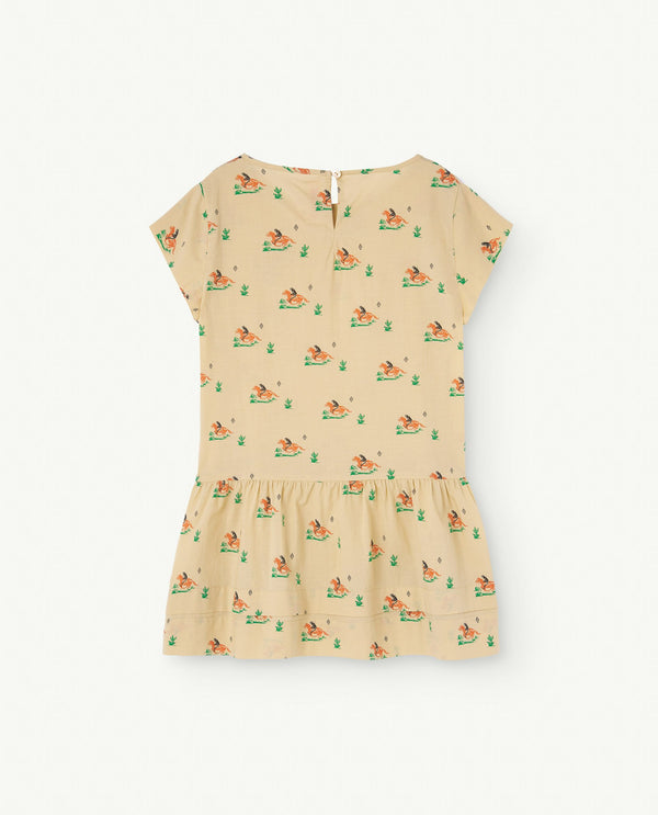 Beige Hummingbird Dress PRODUCT BACK