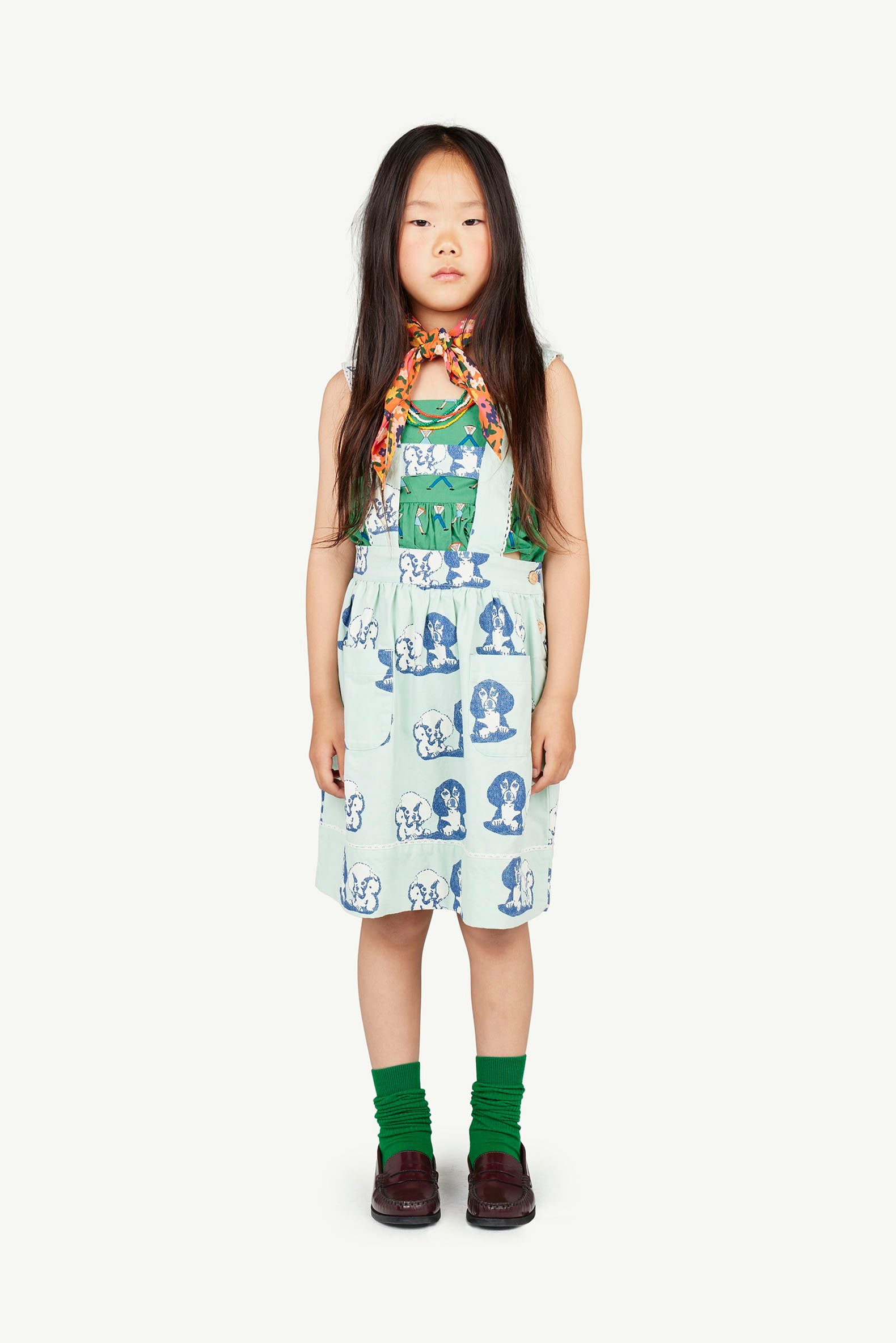 Turquoise Cow Overall Dress MODEL FRONT