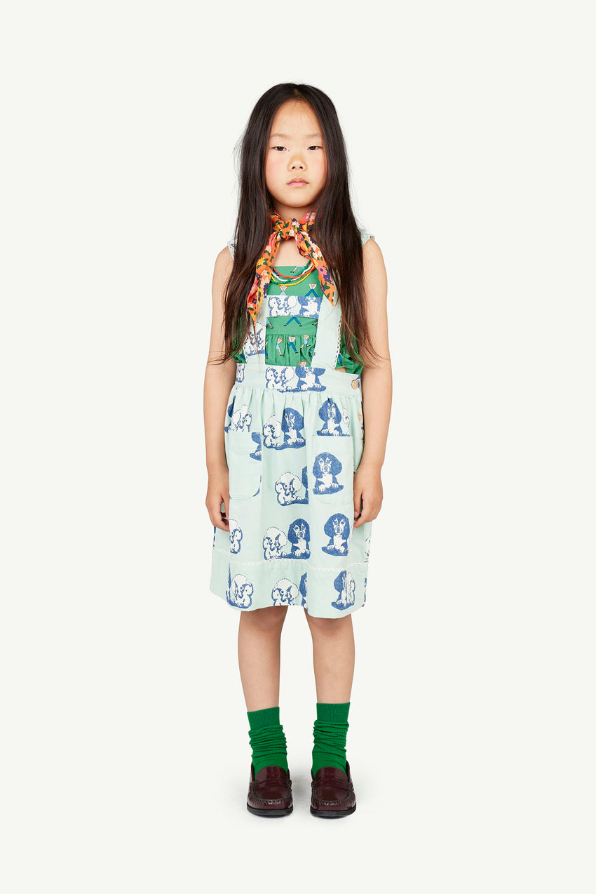 Turquoise Cow Overall Dress MODEL FRONT