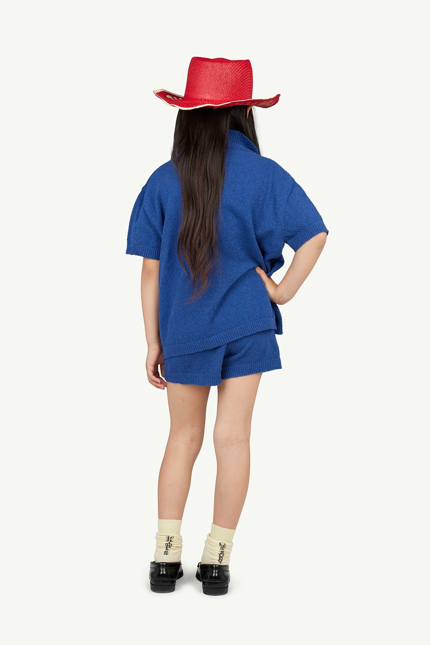 Navy Whale Short Sleeves Cardigan MODEL BACK