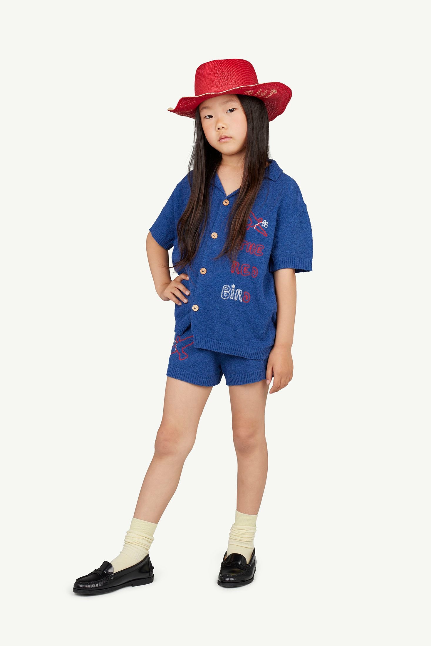 Navy Whale Short Sleeves Cardigan MODEL FRONT