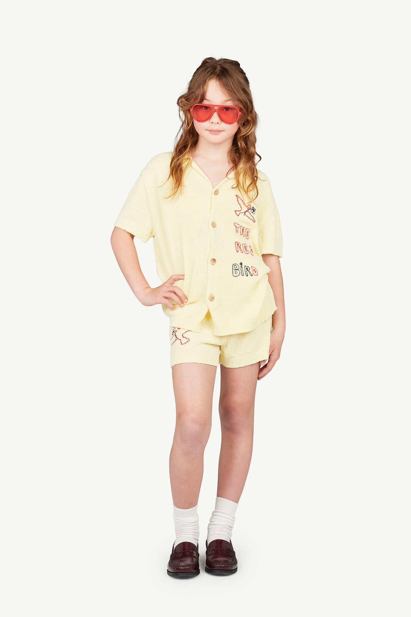 Soft Yellow Whale Short Sleeves Cardigan MODEL FRONT