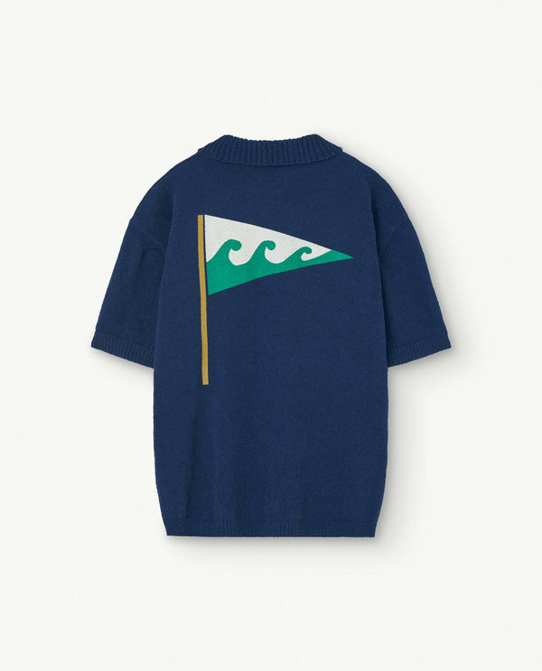 Navy Raven Knitted Polo Shirt PRODUCT BACK