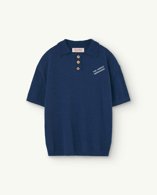 Navy Raven Knitted Polo Shirt PRODUCT FRONT