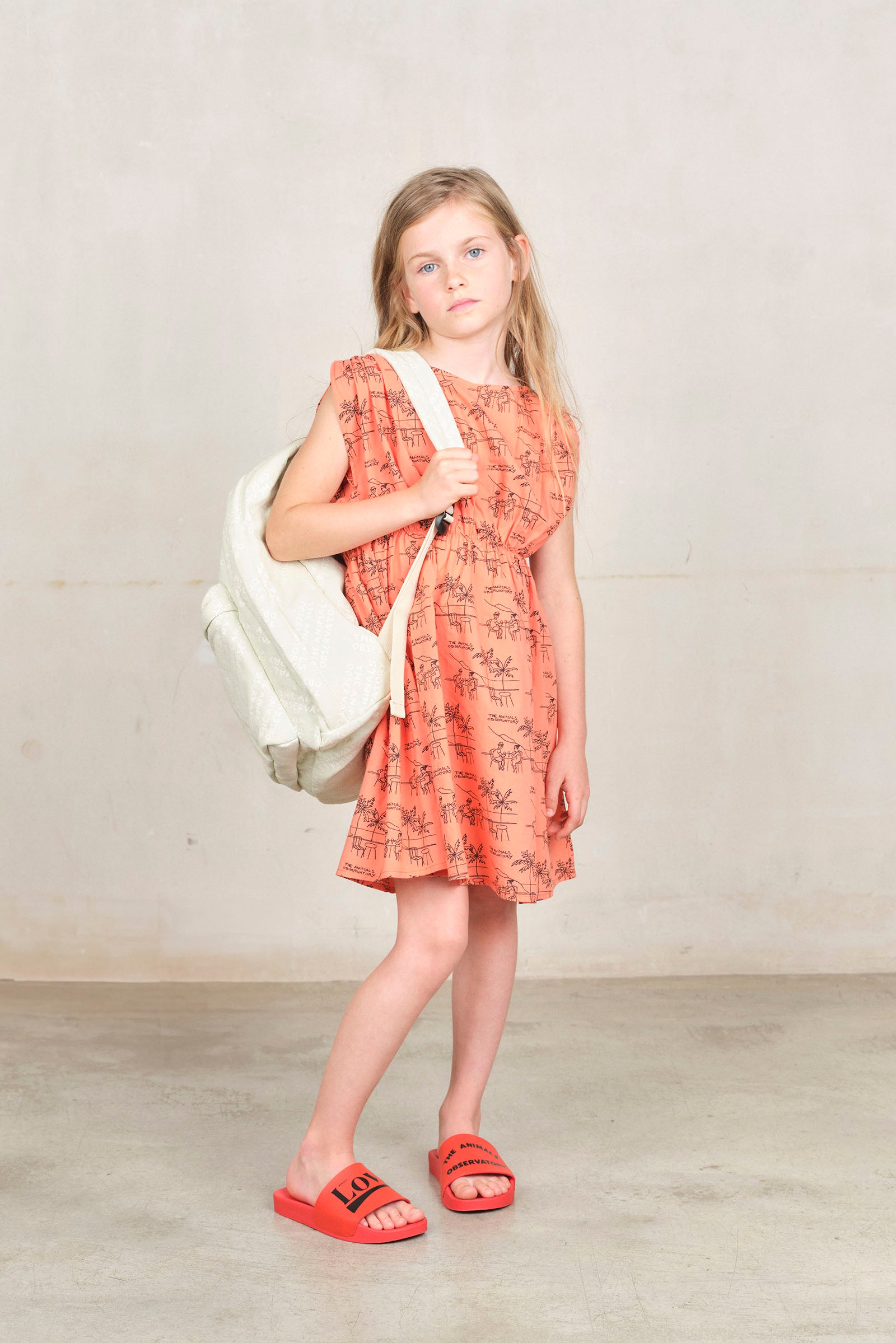 Salmon Drawings Marten Midi Dress MODEL FRONT