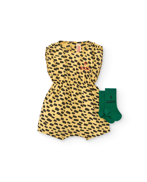 Yellow Animal Boar Short Jumpsuit MODEL SIDE