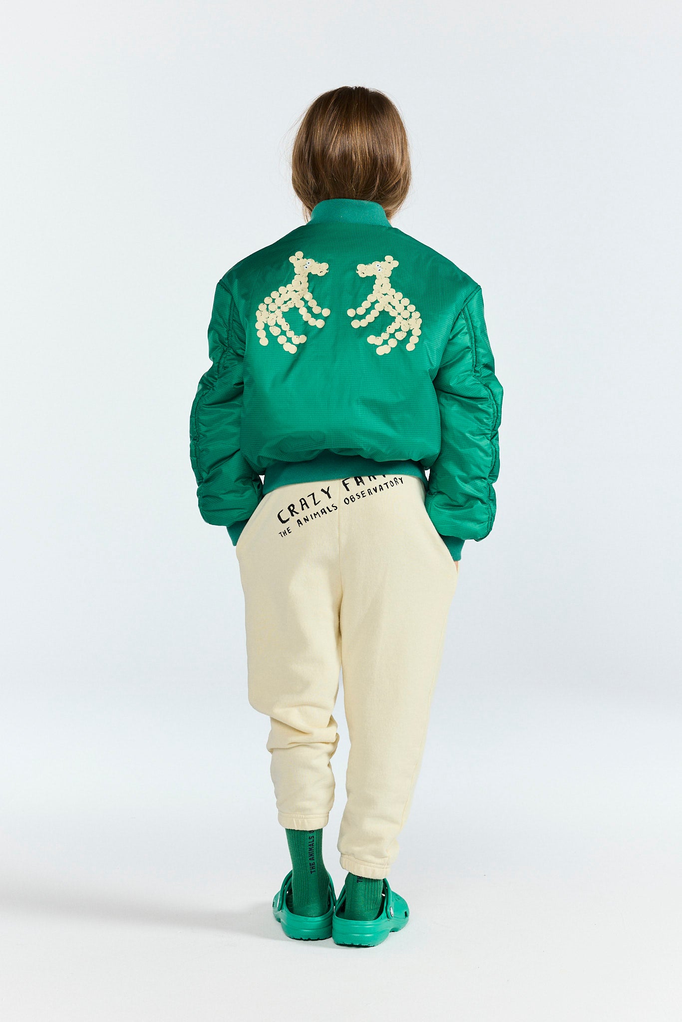 Green Panda Bomber Jacket MODEL BACK