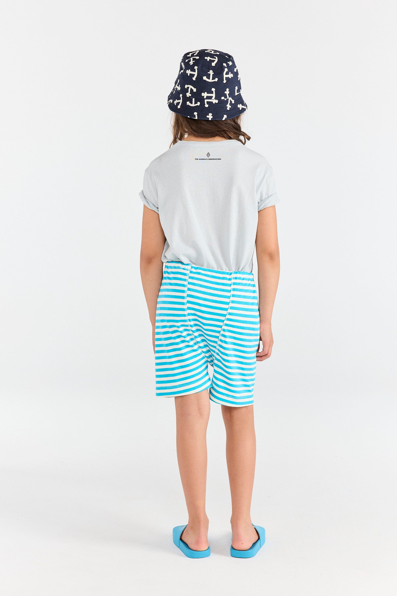 Striped Blue Sardine Shorts MODEL BACK