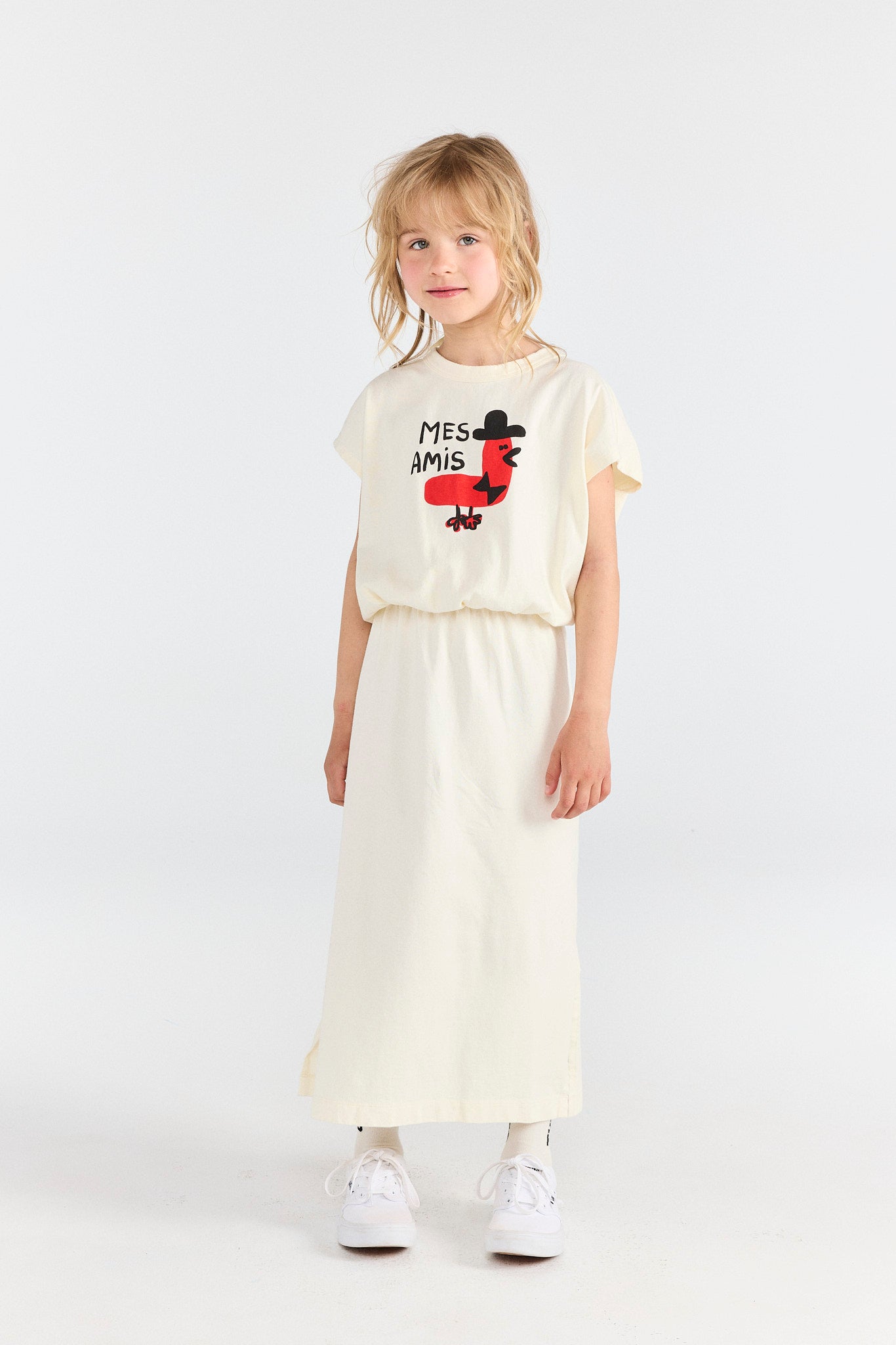Raw White Orca Midi Dress MODEL FRONT