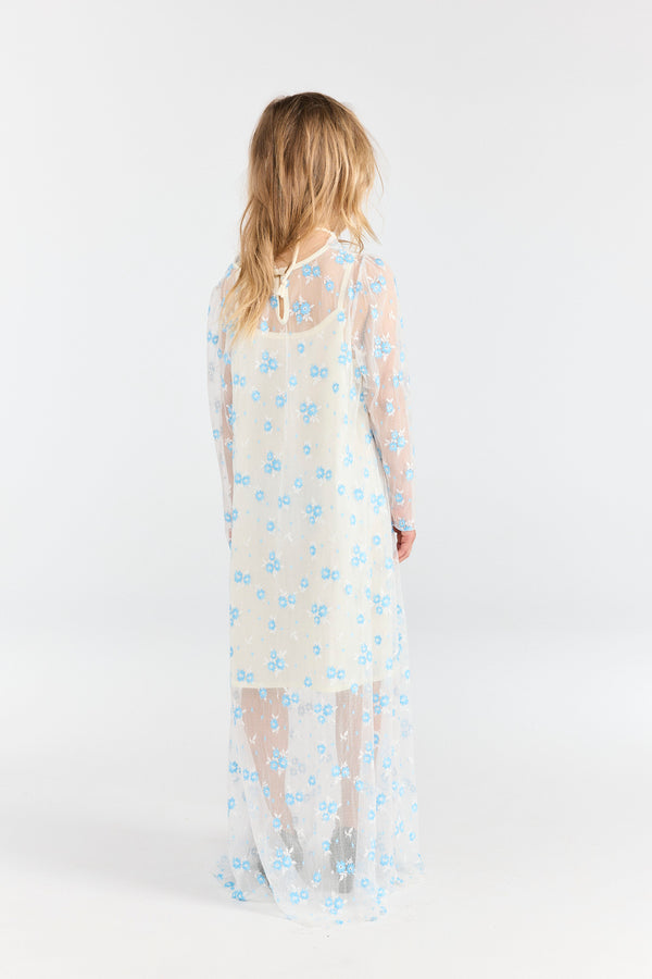 Raw White Peacock Dress MODEL BACK