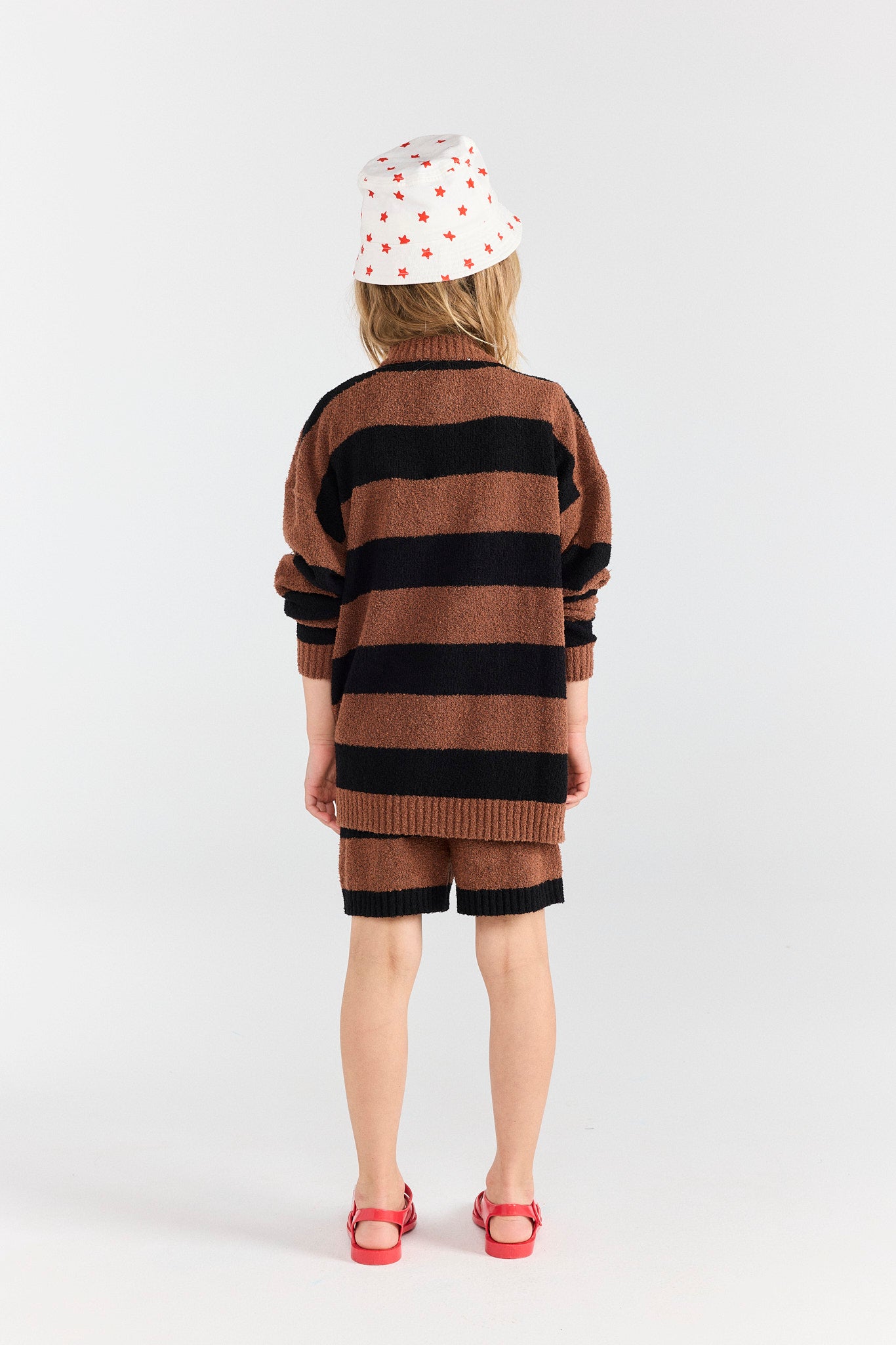 Striped Brown Toucan Cardigan MODEL BACK