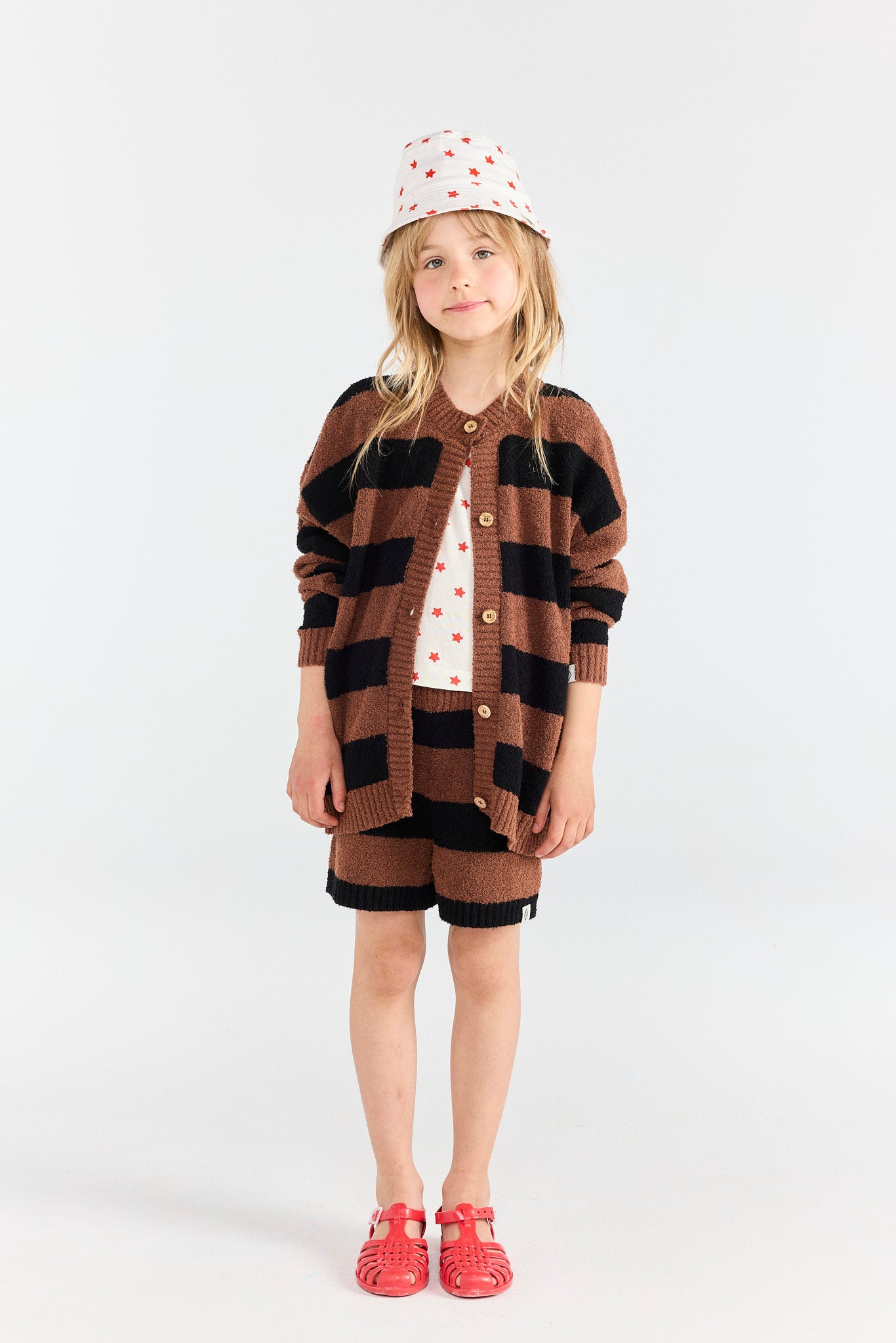 Striped Brown Toucan Cardigan MODEL FRONT