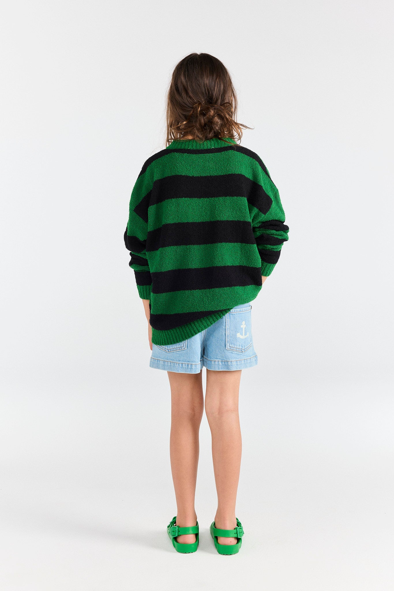 Striped Green Toucan Cardigan MODEL BACK