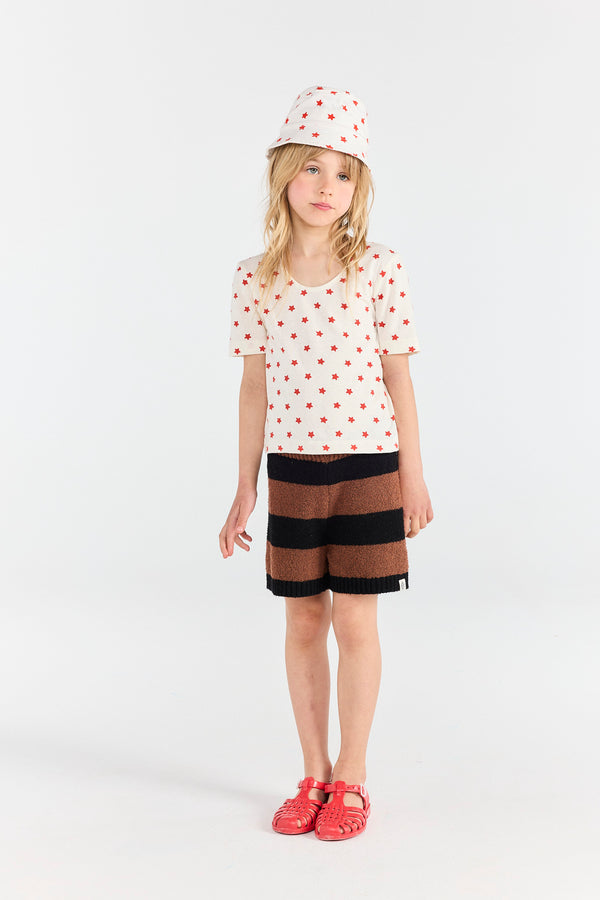 Striped Brown Opossum Shorts MODEL FRONT