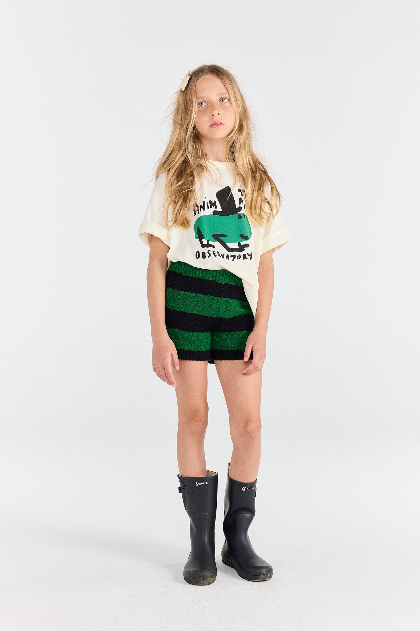 Striped Green Opossum Shorts MODEL FRONT