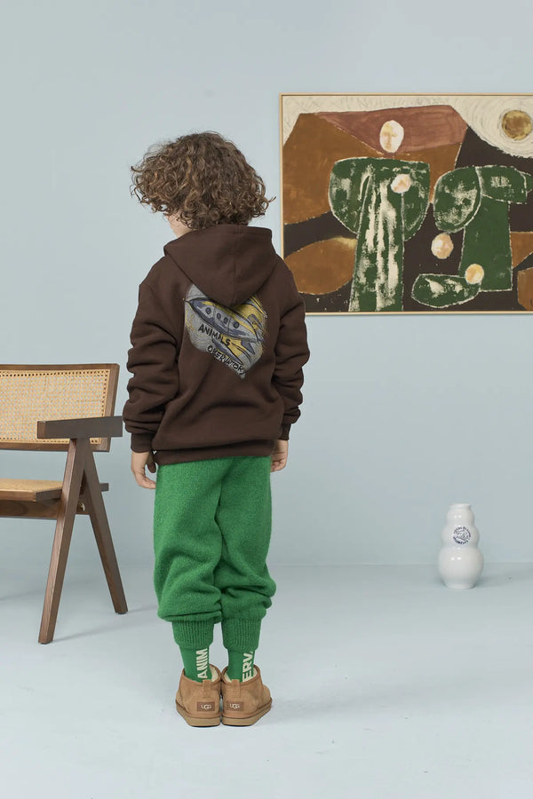 Dark Brown Goat Hoodie MODEL BACK