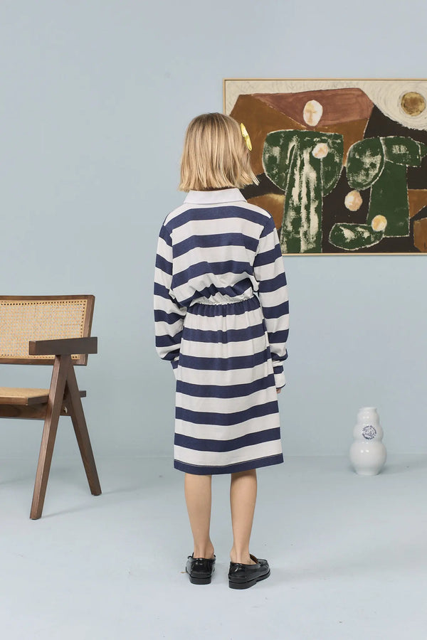 Navy Stripes Pigeon Dress MODEL BACK