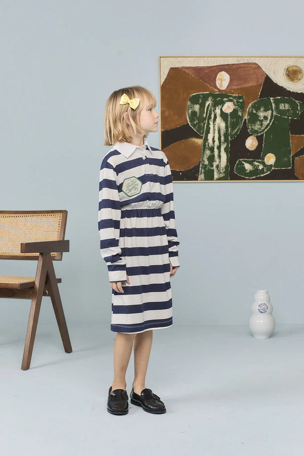 Navy Stripes Pigeon Dress MODEL FRONT