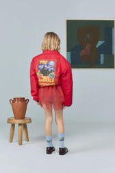 Red Crocodile Puffer Jacket MODEL BACK