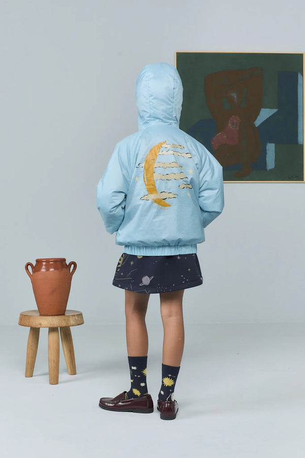 Dusty Blue Fox Jacket MODEL BACK
