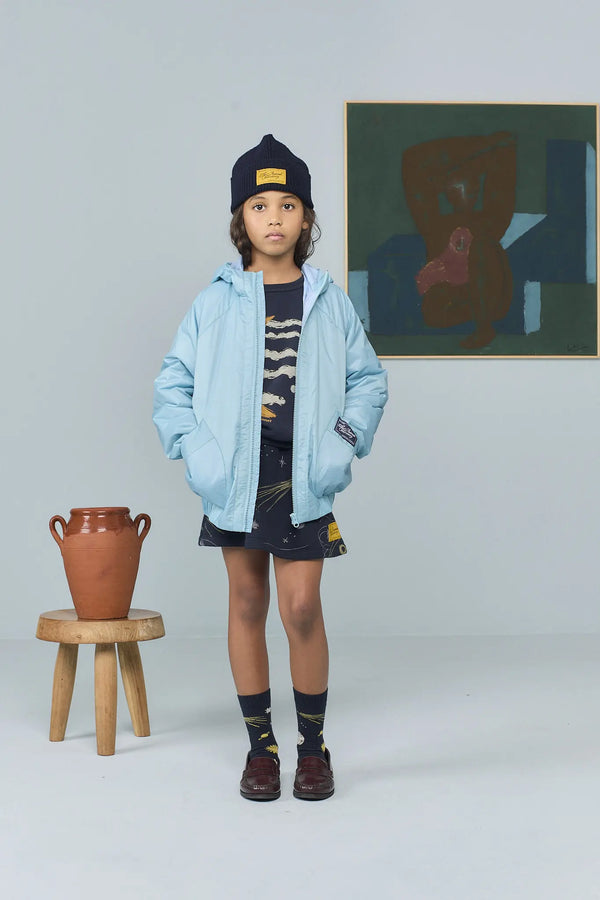 Dusty Blue Fox Jacket MODEL FRONT