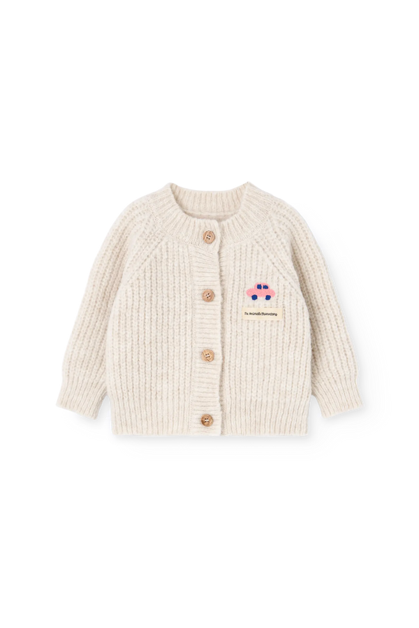 Raw White Serval Cardigan for baby FRONT