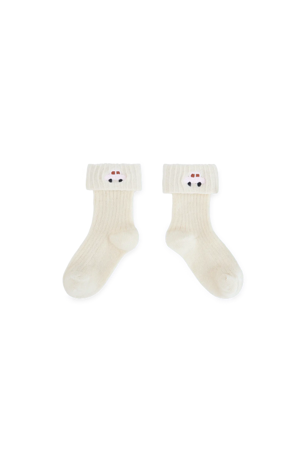 Raw White Avocet Socks for baby FRONT
