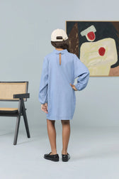 Dusty Blue Dragon Dress MODEL BACK