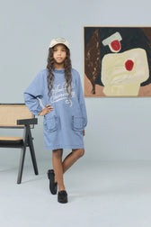 Dusty Blue Dragon Dress MODEL FRONT